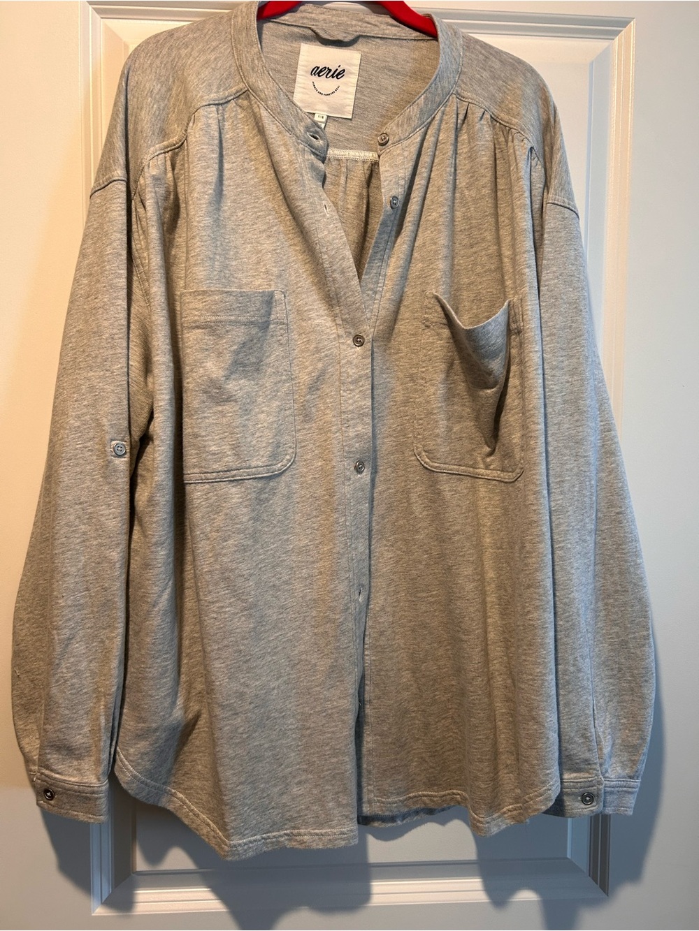 Aerie Light Heather Gray Button-Front Shirt Large